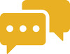 two overlapping speech bubbles in yellow, symbolizing communication and conversation