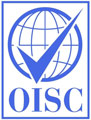 Logo of the OISC featuring a globe and a check mark in blue, representing verification and oversight.