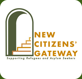 Logo of New Citizens' Gateway, featuring an arch and stairs, symbolizing support for refugees and asylum seekers.