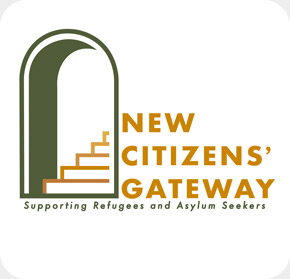 Logo of New Citizens' Gateway, featuring an archway and stairs, symbolizing support for refugees and asylum seekers.